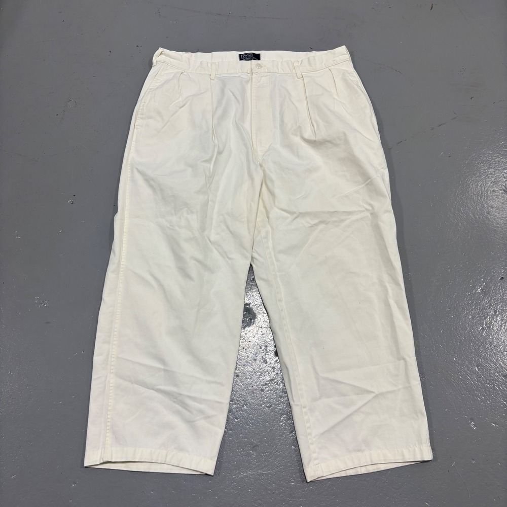 Vintage Polo Ralph Lauren Chino Pants Mens 38x32 USA Made Pleated Trousers White